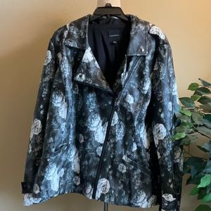 Lane Bryant - Gray floral plus sized faux leather jacket, Size 26/28